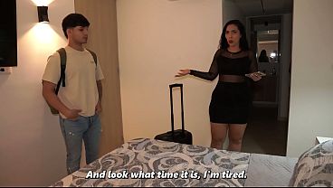 Big-bootied stepmom and her well-endowed stepson end up having sex after accidentally sharing a hotel bed.